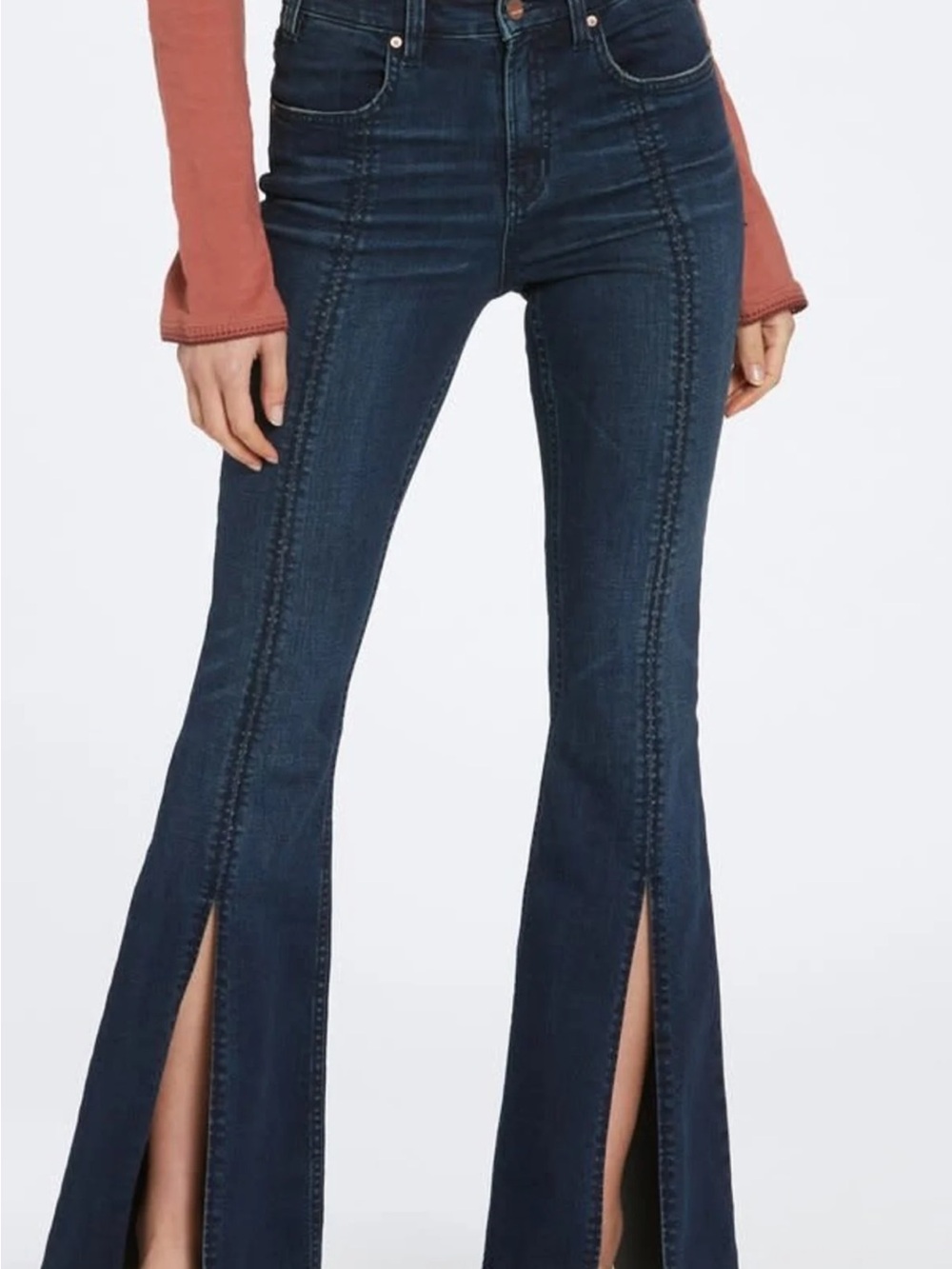 Dear John Dark Blue High-Rise Split-Hem Flare Jeans